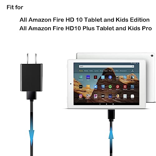 Tablet Fast Charger Include 5Ft USB Type-C&Micro USB Cable for Charging All-New Fire HD 10 and Fire HD 10 Plus,Kids Pro,Kids Edition,All New Fire 10 Tablet