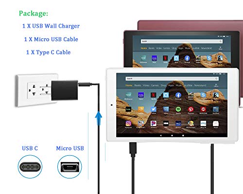 Tablet Fast Charger Include 5Ft USB Type-C&Micro USB Cable for Charging All-New Fire HD 10 and Fire HD 10 Plus,Kids Pro,Kids Edition,All New Fire 10 Tablet