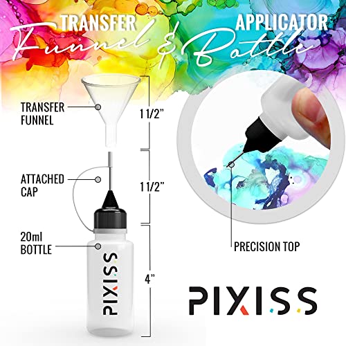 Alcohol Ink Blending Solution (4-Ounce), Pixiss Alcohol Ink Blending Solution Tools, Pixiss Needle Tip Applicator and Refill Bottles and Funnel - Bundle for Yupo Paper and Resin