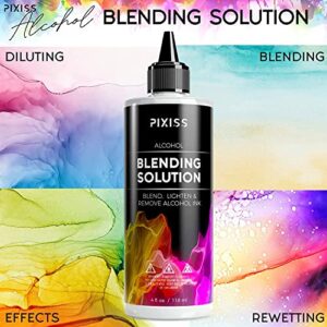 Alcohol Ink Blending Solution (4-Ounce), Pixiss Alcohol Ink Blending Solution Tools, Pixiss Needle Tip Applicator and Refill Bottles and Funnel - Bundle for Yupo Paper and Resin