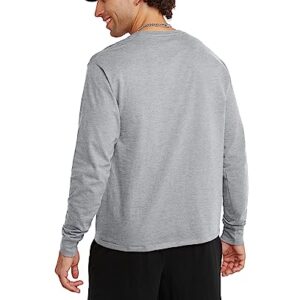 Champion Long Sleeve, Classic T-Shirt for Men (Reg. or Big & Tall), Oxford Gray Script, Large