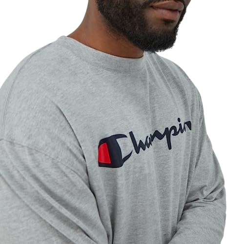 Champion Long Sleeve, Classic T-Shirt for Men (Reg. or Big & Tall), Oxford Gray Script, Large