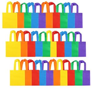 aneco 30 pieces 8 by 8 inches non-woven bags birthday party bags easter egg hunt bags rainbow colors gift bag with handles for party favor, 6 colors
