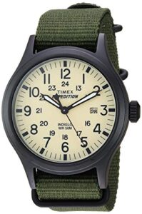 timex men's tw4b15500 expedition scout 40mm green/black/cream nylon slip-thru strap watch