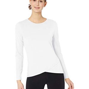 Amazon Essentials Women's Studio Relaxed-Fit Long-Sleeve Cross-Front T-Shirt, White, Medium