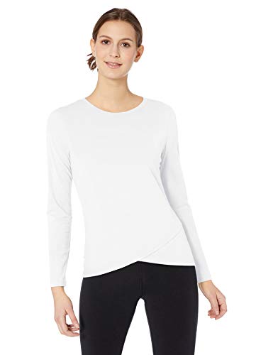 Amazon Essentials Women's Studio Relaxed-Fit Long-Sleeve Cross-Front T-Shirt, White, Medium