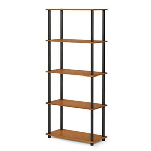 furinno turn-n-tube 5-tier multipurpose shelf / display rack / storage shelf / bookshelf, round tubes, light cherry/black