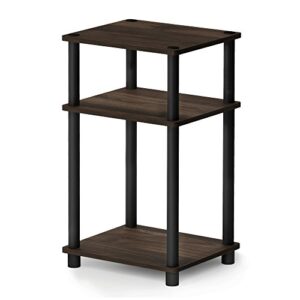 furinno just 3-tier turn-n-tube end table / side table / night stand / bedside table with plastic poles, 1-pack, columbia walnut/black
