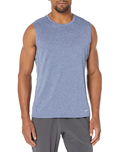 Amazon Essentials Men's Tech Stretch Muscle Shirt, Blue Heather, Large