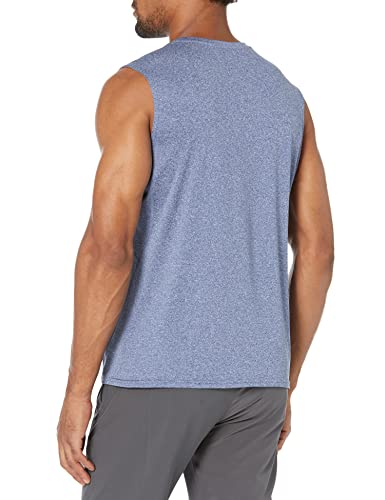 Amazon Essentials Men's Tech Stretch Muscle Shirt, Blue Heather, Large