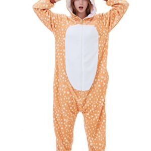 ABENCA Women Deer Onesie Pajama Reindeer Costume Adult Animal Halloween Christmas Cosplay Fawn Onepiece, M