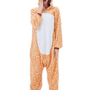 ABENCA Women Deer Onesie Pajama Reindeer Costume Adult Animal Halloween Christmas Cosplay Fawn Onepiece, M