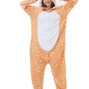 ABENCA Women Deer Onesie Pajama Reindeer Costume Adult Animal Halloween Christmas Cosplay Fawn Onepiece, M