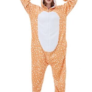 ABENCA Women Deer Onesie Pajama Reindeer Costume Adult Animal Halloween Christmas Cosplay Fawn Onepiece, M