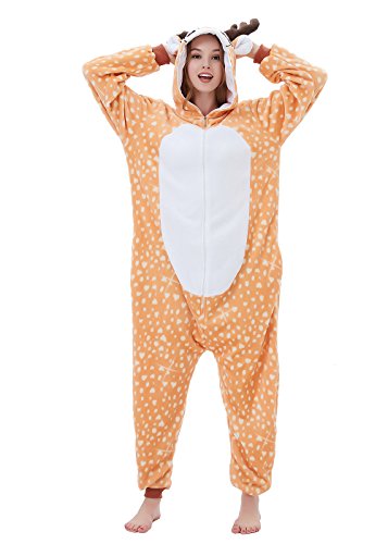 ABENCA Women Deer Onesie Pajama Reindeer Costume Adult Animal Halloween Christmas Cosplay Fawn Onepiece, M