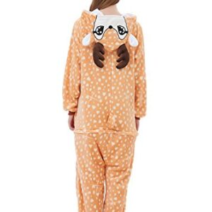 ABENCA Women Deer Onesie Pajama Reindeer Costume Adult Animal Halloween Christmas Cosplay Fawn Onepiece, M