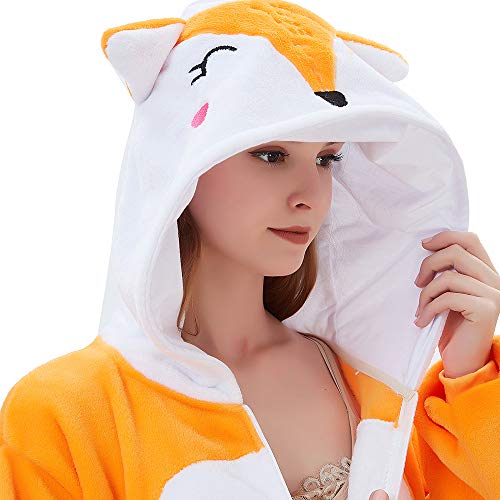 ABENCA Women Fox Onesie Pajama Costume Adult Animal Halloween Christmas Cosplay Onepiece, L