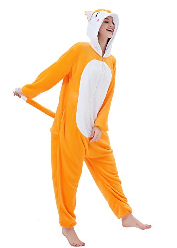 ABENCA Women Fox Onesie Pajama Costume Adult Animal Halloween Christmas Cosplay Onepiece, L