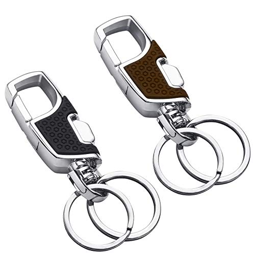 Young4us Key chain 2 Key Rings Stainless Steel Heavy Duty Car KeyChain in Metal The Perfect Combination of Luxury- (Set of 2,Black & Red)