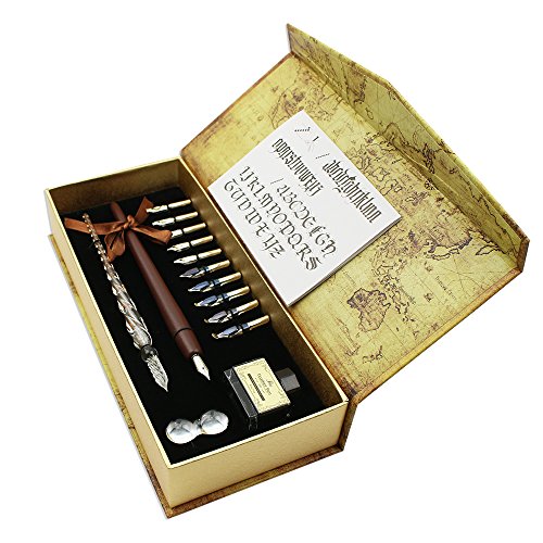 FEATTY Calligraphy Pen Set - 15-Piece Kit - Glass Pen - 11 Nib & 1 Ink Set