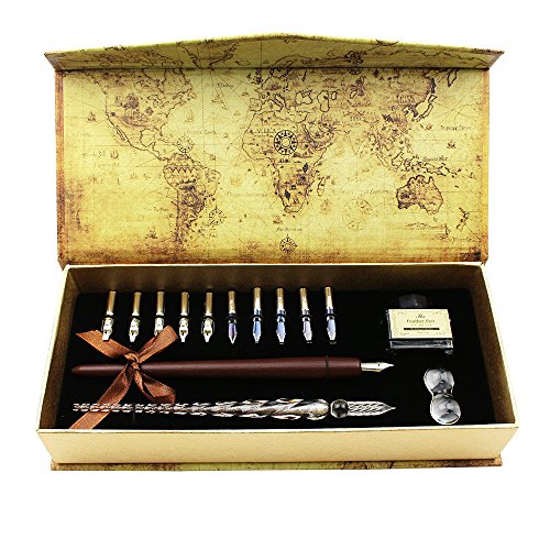 FEATTY Calligraphy Pen Set - 15-Piece Kit - Glass Pen - 11 Nib & 1 Ink Set