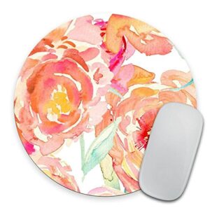 peach peony circle mouse pad - mousepad - coworker teacher gift - floral print - watercolor flowers