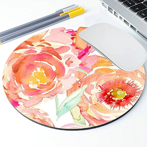 Peach Peony Circle Mouse Pad - Mousepad - Coworker Teacher Gift - Floral Print - Watercolor Flowers