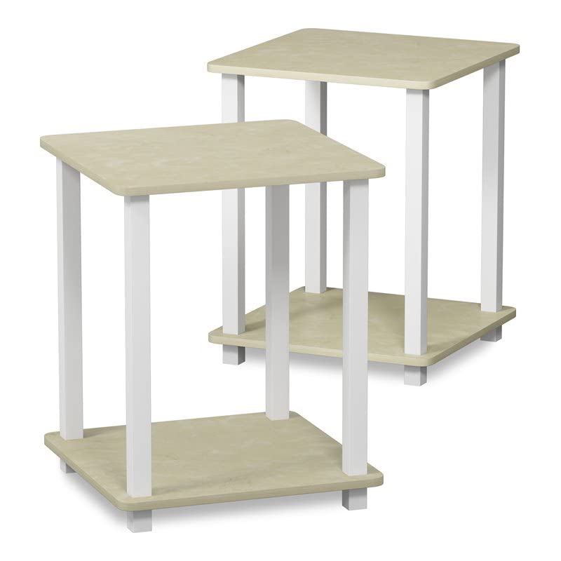 Furinno Simplistic Set of 2 End Table, Cream Faux Marble