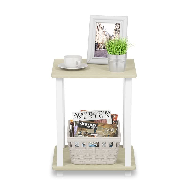 Furinno Simplistic Set of 2 End Table, Cream Faux Marble