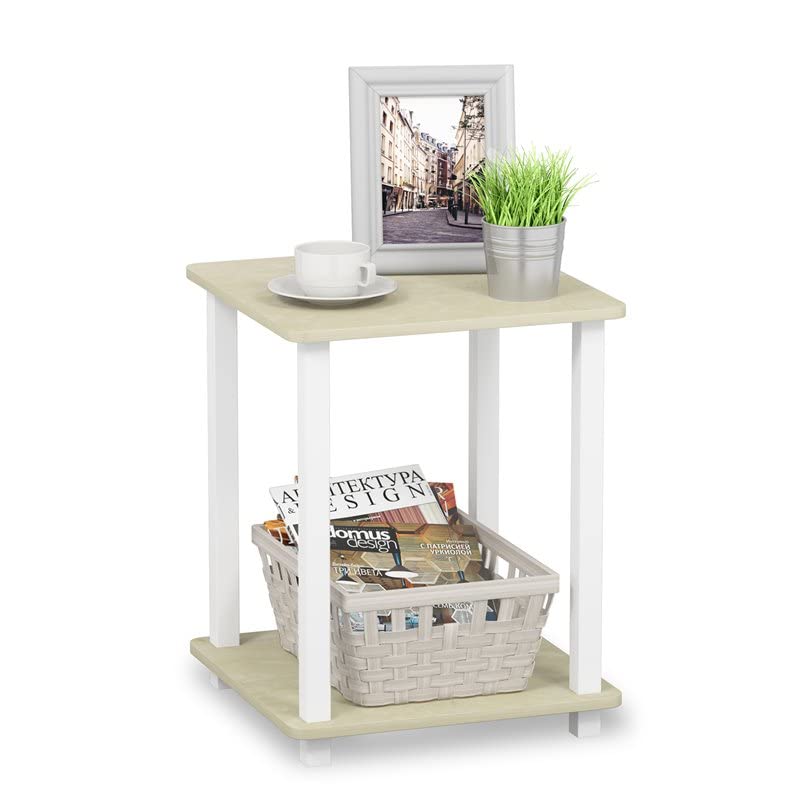 Furinno Simplistic Set of 2 End Table, Cream Faux Marble