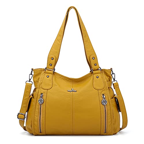 Handbag Hobo Women Shoulder Bag/Handbag Roomy Multiple Pockets Fashion PU Tote, Yellow