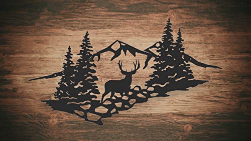 Mule Deer Mountain Scene | Laser Cut Metal Wall Art Sign for Home, Cabin, and Garage Decor | High Country Décor