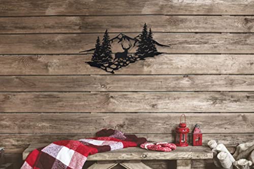 Mule Deer Mountain Scene | Laser Cut Metal Wall Art Sign for Home, Cabin, and Garage Decor | High Country Décor