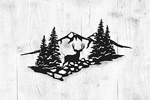 Mule Deer Mountain Scene | Laser Cut Metal Wall Art Sign for Home, Cabin, and Garage Decor | High Country Décor