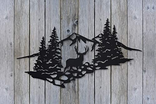 Mule Deer Mountain Scene | Laser Cut Metal Wall Art Sign for Home, Cabin, and Garage Decor | High Country Décor