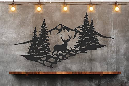 Mule Deer Mountain Scene | Laser Cut Metal Wall Art Sign for Home, Cabin, and Garage Decor | High Country Décor