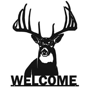 welcome whitetail deer buck metal wall art sign | laser cut | black | home cabin decor | big game steel