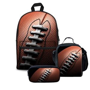 for u designs teenager children's bookbag canvas backpack one set + picnic lunch box + school pen case football
