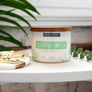 Essential Elements by Candle-lite Scented Candles, Eucalyptus & Mint Leaf Fragrance, One 14.75 oz. Three-Wick Aromatherapy Candle with 45 Hours of Burn Time, Off-White Color