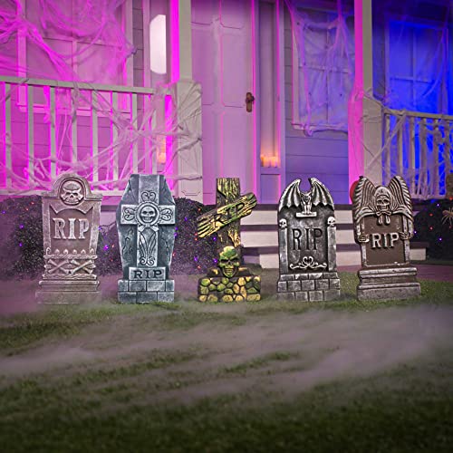JOYIN 17” Halloween Foam RIP Graveyard Tombstones (5 Pack), Yard Sign Headstone Decorations and 12 Bonus Metal Stakes for Halloween Yard Outdoor Indoor Decorations