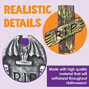 JOYIN 17” Halloween Foam RIP Graveyard Tombstones (5 Pack), Yard Sign Headstone Decorations and 12 Bonus Metal Stakes for Halloween Yard Outdoor Indoor Decorations