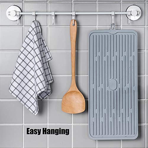 Silicone Dish Drying Mat 18”x8”, Heat Resistant Trivets for Kitchen Counter, Draining Mat, Sink Mat, Hot Pads for Multiple Usage (Light Grey)