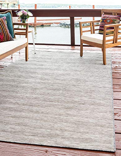 Unique Loom Outdoor Patio Collection Modern Casual Indoor and Outdoor Transitional Indoor and Outdoor Flatweave Gray Area Rug (7' 5 x 10' 0)