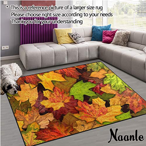 Naanle Autumn Leaves Non Slip Area Rug for Living Dinning Room Bedroom Kitchen, 5' x 7'(58 x 80 Inches), Fall Leaves Nursery Rug Floor Carpet Yoga Mat