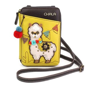 chala wallet crossbody cell phone purse-women faux leather multicolor handbag with adjustable strap - llama mustard