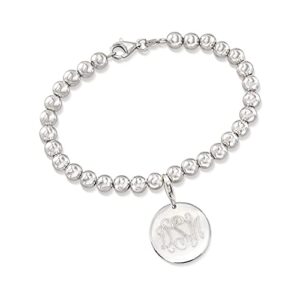 Ross-Simons Single Initial Disc Charm - Italian 6mm Sterling Silver Bead Bracelet 7 inches