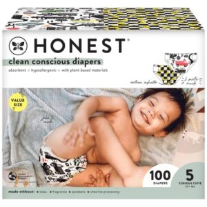 the honest company clean conscious diapers | plant-based, sustainable | so delish + all the letters | super club box, size 5 (27+ lbs), 100 count
