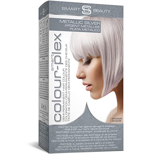 Metallic Silver Hair Dye | Stylish Silver Toner for Bleached Hair | Demi Permanent Hair Color | Added Plex Hair Anti-Breakage Technology | Smart Beauty Hair Color