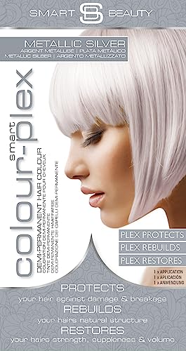 Metallic Silver Hair Dye | Stylish Silver Toner for Bleached Hair | Demi Permanent Hair Color | Added Plex Hair Anti-Breakage Technology | Smart Beauty Hair Color