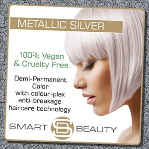 Metallic Silver Hair Dye | Stylish Silver Toner for Bleached Hair | Demi Permanent Hair Color | Added Plex Hair Anti-Breakage Technology | Smart Beauty Hair Color